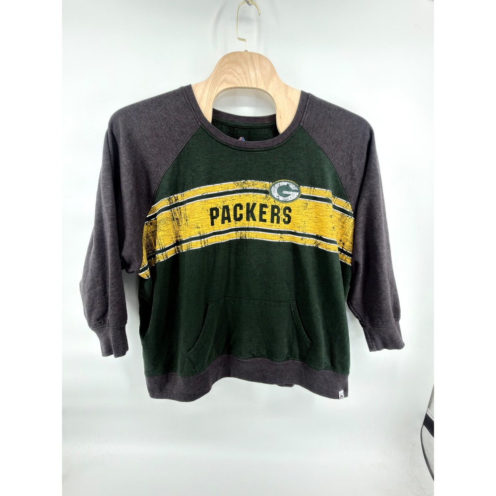 Majestic Packers Sweatshirt Women 4X Green Bay NFL Fan Fashion Colorblock Pouch‎